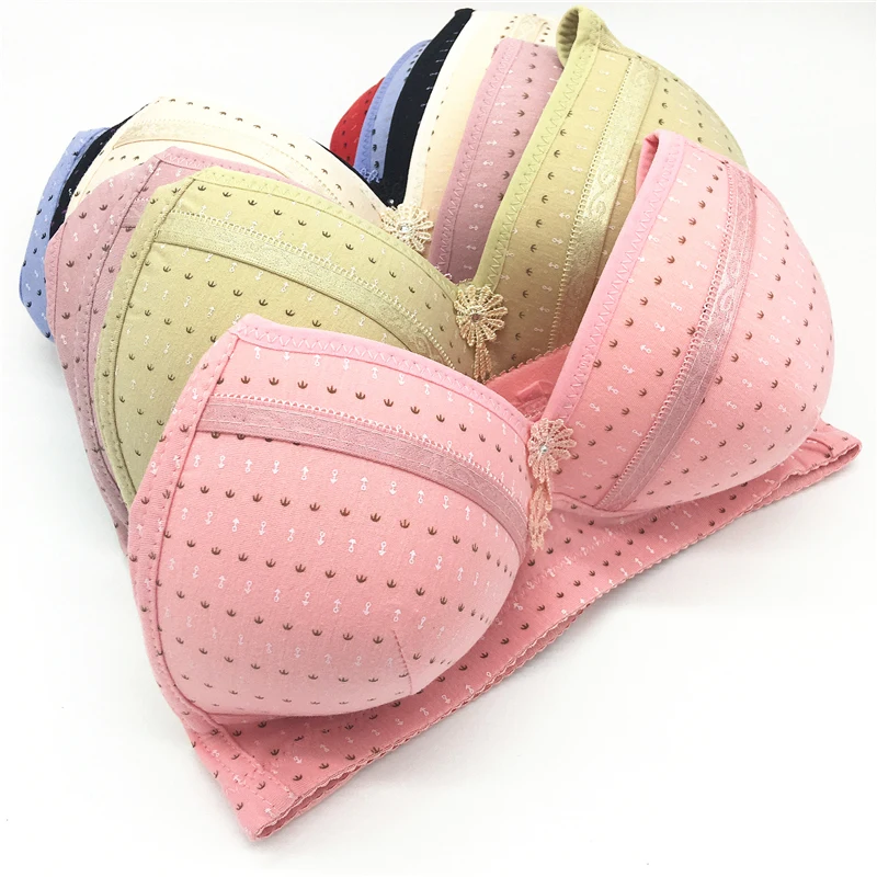 

Women Fashion Push Up Cotton Bras Seamless Polyester Bra Wire Free Three Quarters 3/4 Cup C Adjusted Back Closure Four Buttons C