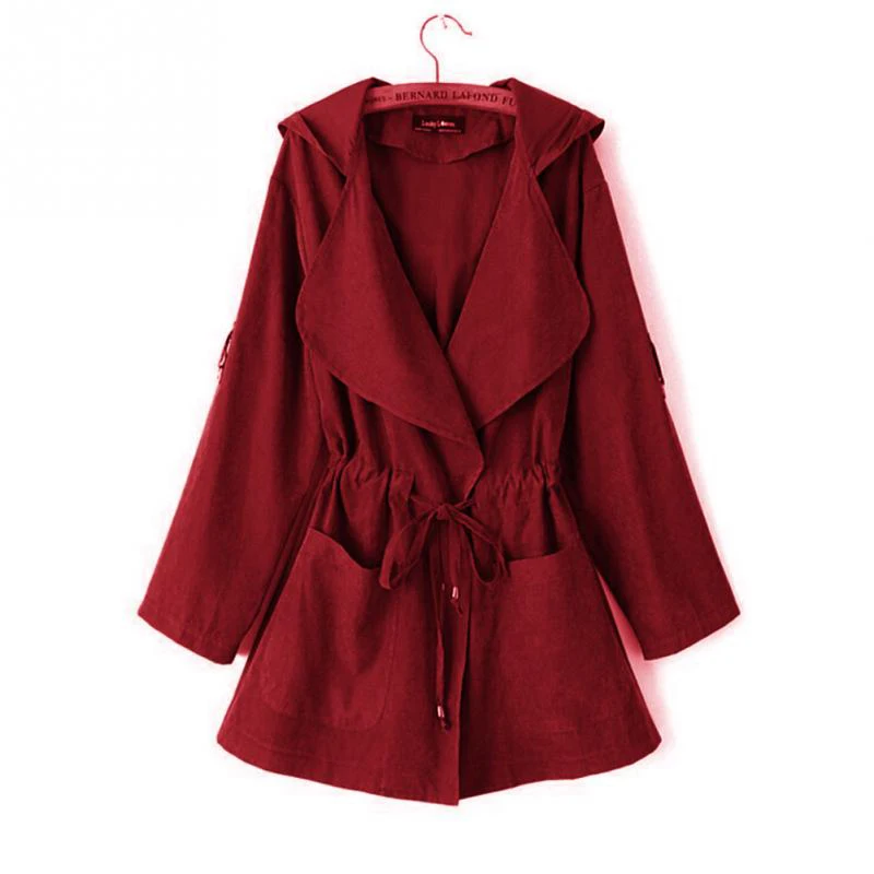 Jocoo Jolee, новинка, женское осеннее пальто с капюшоном, куртка, повседневное, эластичная талия, кимоно с карманами, женская Свободная верхняя одежда - Цвет: Red