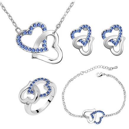 

Latest Style Heart Statement Jewelry Sets Stud Earrings Necklaces Pendants Ring Bracelets Austria Crystal For Women