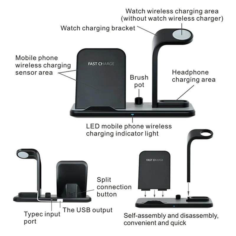 10W QI wireless cahrger Separate 3 in 1 Fast Wireless Charger for Apple iphone XR XS max X 8 plus or headphones or watches