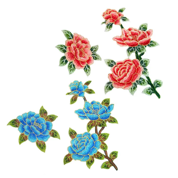 

GUGUTREE embroidery big flower patches peony patches badges applique patches for clothing ZM-149