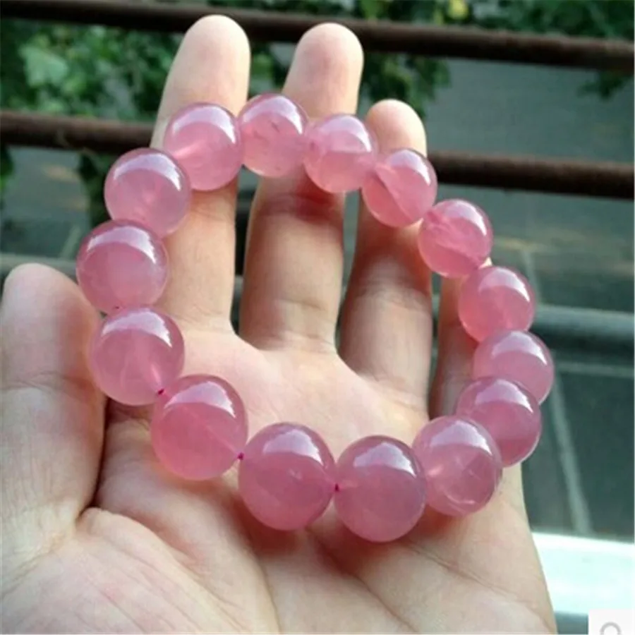 

15mm Newly Natural Rose Quartz Pink Bracelet Madagascar Stretch Best Woman Men 15mm Round Beads Crystal AAAAA Drop Shipping