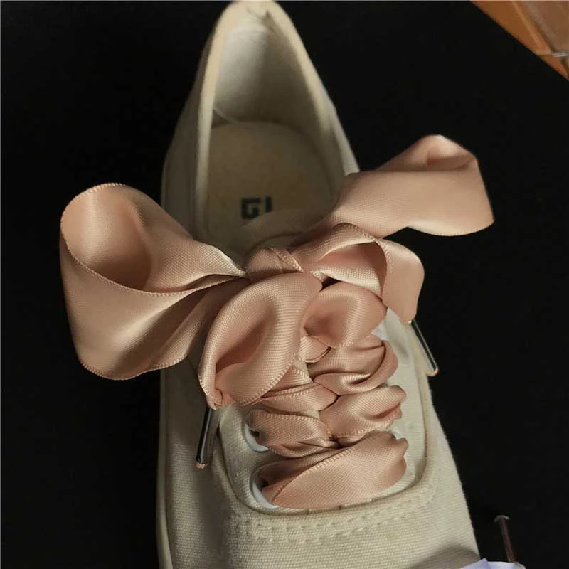 12Pairs Shoelaces Wide 3cm Thin Polyester Imitation Satin Metal Head Laces Double Sided Canvas Shoes Lace Black White Khaki Pink