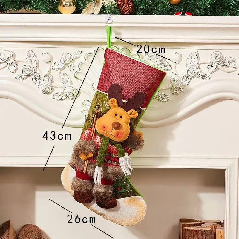 Большое разнообразие милых рождественских чулок декоративные носки Санта Клауса Подарочный пакет для детей - Цвет: Бежевый