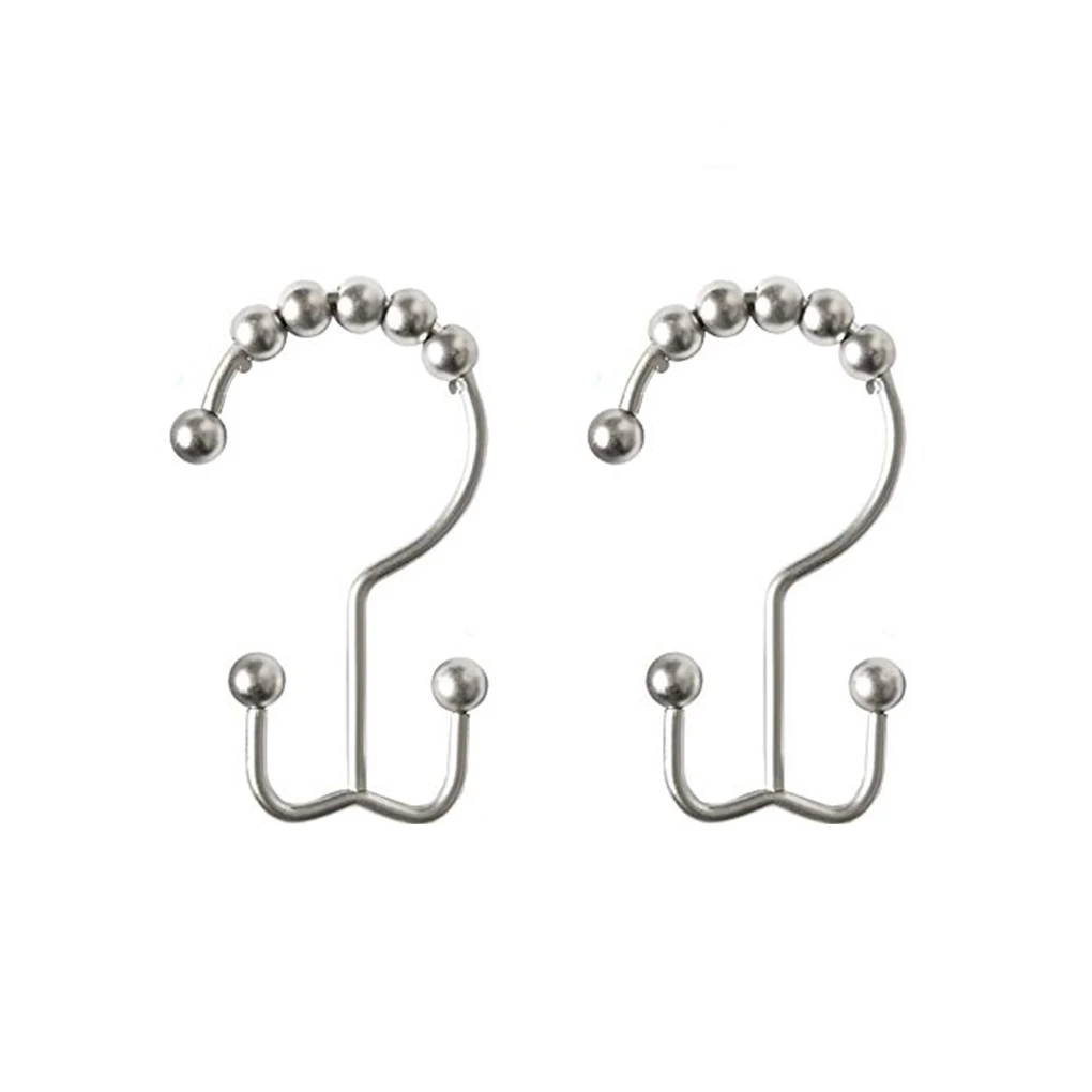 

2pcs Roll Ball Shower Curtain Hook Iron Plating Smooth Bath Curtain Hook Bathroom Accessory