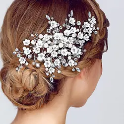 Романтический Женская головная повязка невесты Хрустальный цветок для волос клип на свадьбу для подружки невесты