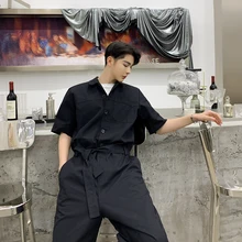 Мужские модные уличные хип-хоп брюки-карго Брюки мужские летние с коротким рукавом Свободные повседневные рубашки брюки-комбинезоны шаровары