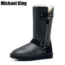 Женские зимние ботинки наивысшего качества из натуральной овечьей кожи; модные водонепроницаемые зимние ботинки; натуральный мех; теплые шерстяные женские ботинки