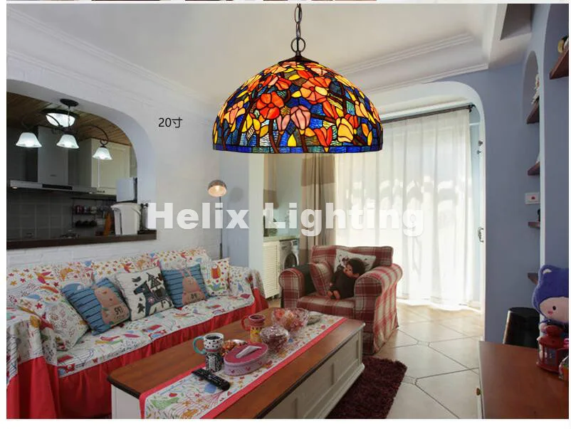 

Free Shipping Tiffany Novelty Flowral Design Pendant Bedroom Pendant Lamp for Balcony Home Decoration AC E27 100% Guaranteed