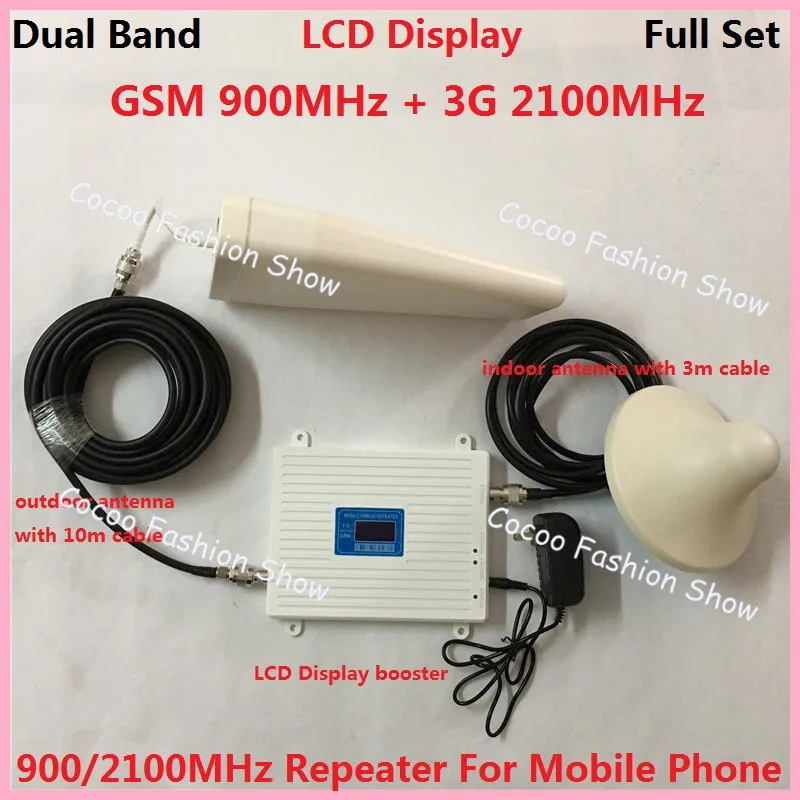 

LCD Display High Gain Dual Band Mobile Phone 2G 3G Signal Booster GSM 900 mhz W-CDMA 2100 mhz Signal Repeater Amplifier White