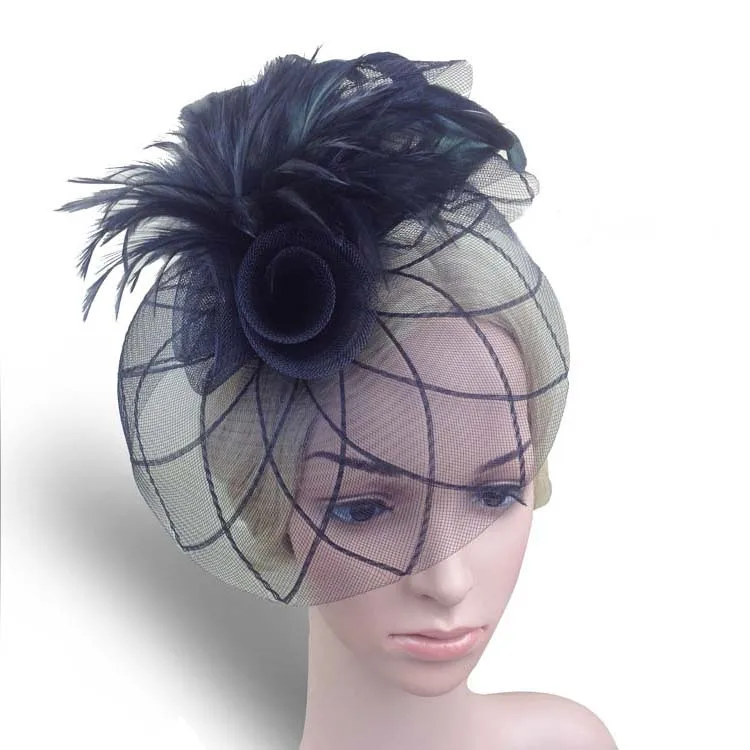 باريس usa رواج الريشة صافي غزل حزب قبعات قبعة مرحلة ريشة fascinator دبوس الشعر كليب الأسود ل سباق الخيل الكنيسة