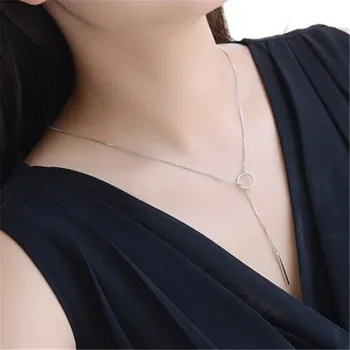 

925 Sterling Silver Jewelry Circle Strip Long Chain Pendants&Necklaces sterling-silver Choker Necklace dz774