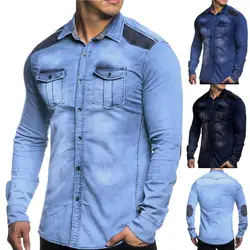 Новинка 2019 Хлопковая мужская рубашка из искусственной замши с длинными рукавами