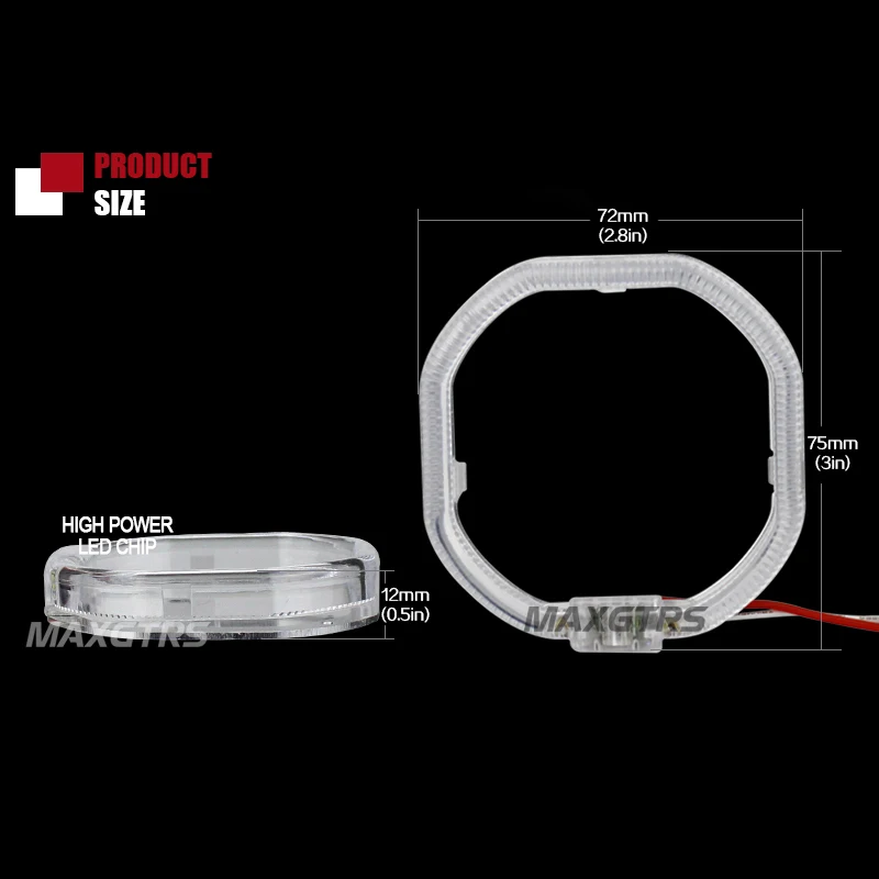 2x75 мм квадратная форма ангельские глазки комплект светильник Halo Кольцо СВЕТОДИОДНЫЙ DRL головной светильник Противотуманные фары кольцо белый красный желтый для автомобиля Мотор 12 В DC