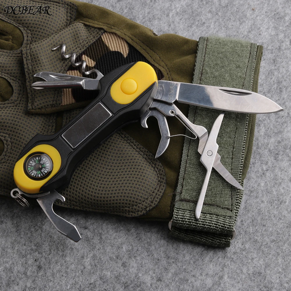 Baratos DCBEAR CHSK95 91mm suizo cuchillo plegable Multi herramienta de caza al aire libre supervivencia cuchillos portátil compacto de herramientas