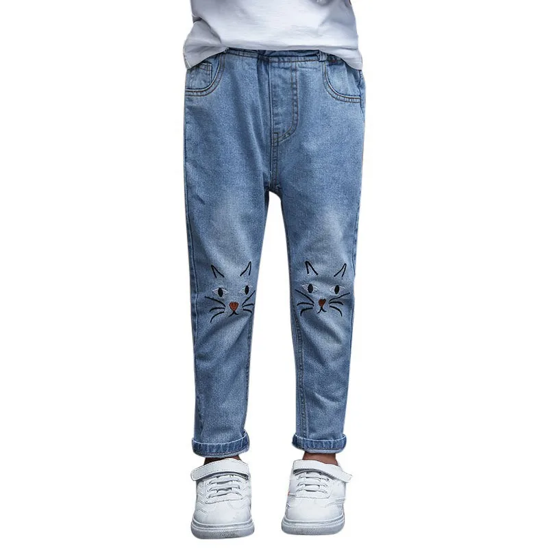 

Baby Girls Jeans Pants 2-12T Clothes Jeans spring/autumn kids clothing Cartoon Cat Pattern Pants Denim Clothes