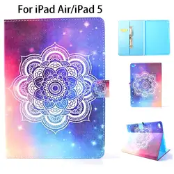 Мода Цветок Флип Кожа PU для iPad Air Case для Apple iPad Air iPad 5 Smart Case крышкой сна принципиально Tablet В виде ракушки кожи