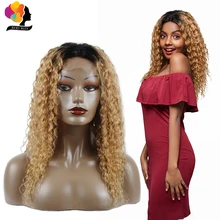 Remyblue Blonde Lace Front Wig 1B/27 Water Wave 180 Density Lace Front Human Hair Wigs Ombre Peruvian Remy Hair Wigs For Women