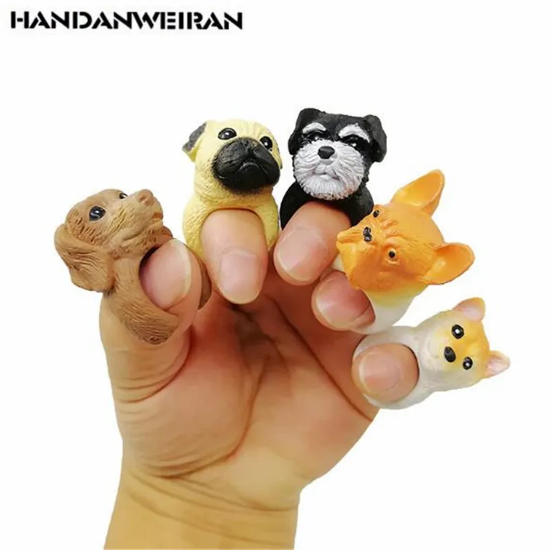 

5PCS Cute Dog Head Bulldog Ring Funny Finger Puppet Toys Creative Korean Version Of The Personality Fingers Toy For Kid Gift 4CM