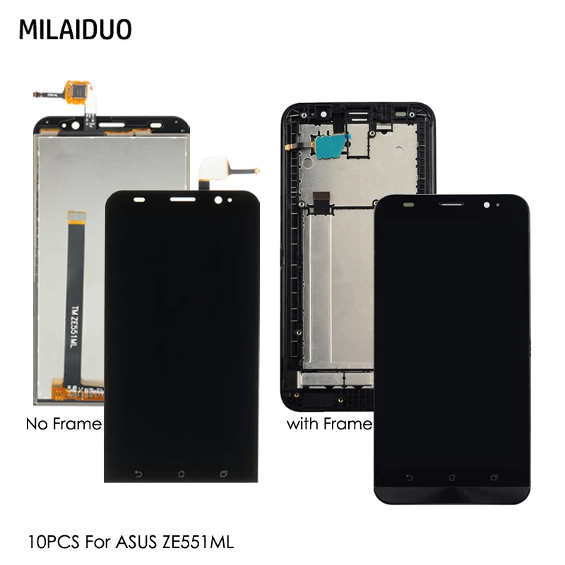 

10 PCS LCD Display For Asus Zenfone 2 ZE551ML Z00A Z00AD Z00ADB Touch Screen Digitizer Full Assembly Black with Frame