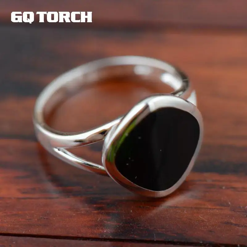 925 Sterling Silver Gemstone Rings For Women Natural Black Onyx Stone Mirror Light Processing Simple Design 925 Sterling Silver Gemstone Rings For Women Natural Black Onyx Stone Mirror Light Processing Simple Design