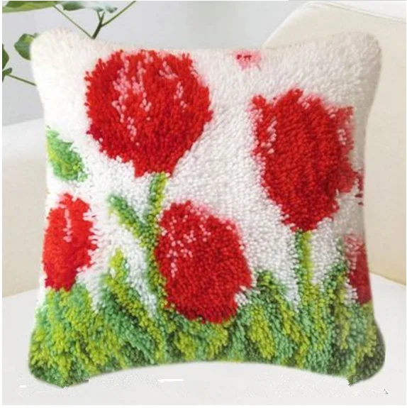 

5D DIY Red tulip picture The carpet embroidered pillow section embroidery embroidery yarn crochet embroidery stitch pillow