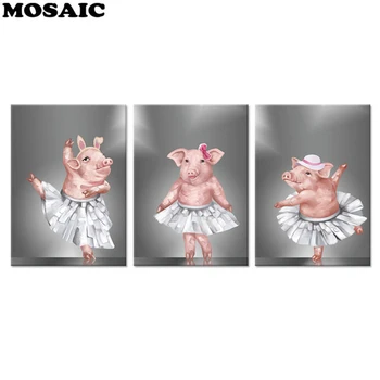 

5D Full Square Round DIY Diamond Painting 3 Pieces Funny Ballet dance animals Diamond Embroidery Cross Stitch Mosaic Rhinestone