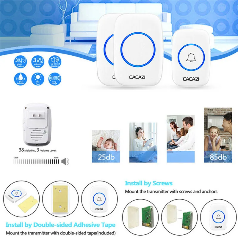 300M Remote Waterproof LED Wireless Doorbell 38 Songs Chime Door Bell 300M Remote Waterproof LED Wireless Doorbell 38 Songs Chime Door Bell