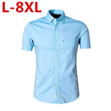 Новинка года; летняя Модная брендовая Для мужчин одежда Слим Фит Мужская, с коротким рукавом рубашка Для мужчин сплошного цвета Повседневное Для мужчин рубашка плюс Размеры L-8XL