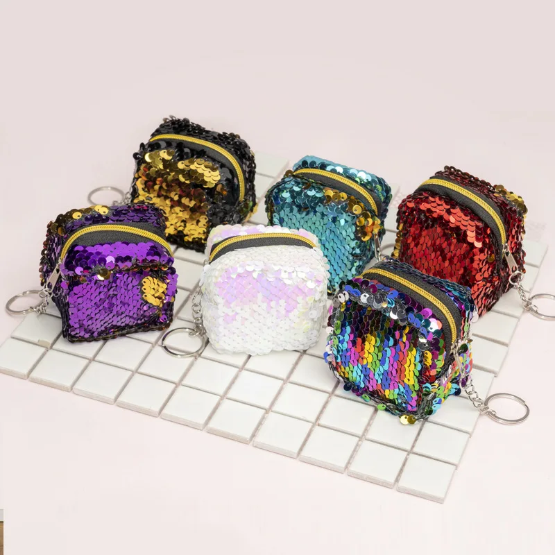 Cube Children&#39;s Coin Bag Change Color Sequins Mini Wallet Women Fashion Bling Mini Purse Sequin ...