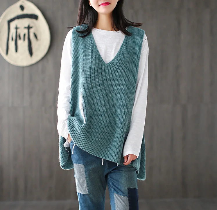 

Women 2017 Spring Sleeveless Knitwear Ladies V neck Knitted Vests Tanks Female Loose Sweaters Plus Size Vests