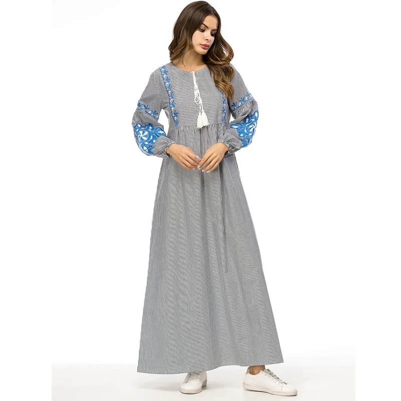 Vestidos 2019 весеннее Полосатое abaya Дубай Турция Арабский мусульманский платье хиджаб