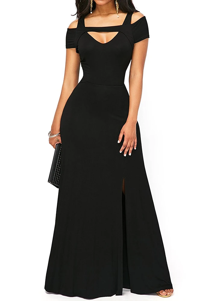 Black-Cold-Shoulder-Front-Slit-Flare-Maxi-Dress-LC61752-2-1