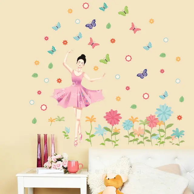 Online Pretty Ballerina Wall Sticker Pvc Material Diy Online Pretty Ballerina Wall Sticker Pvc Material Diy Erfly Flowers Decals For Children S Room Bedroom Decor Aliexpress