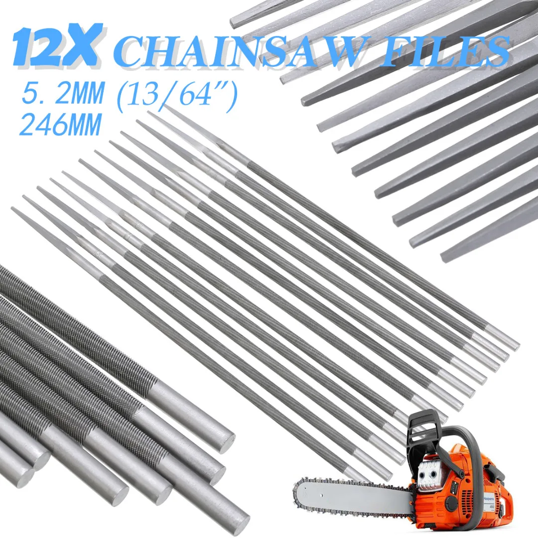 Mayitr 12PCS 5.2mm 13/64" Chainsaw Round Files Sharpening Files Sharpener For 3/8" Chain Wood Working