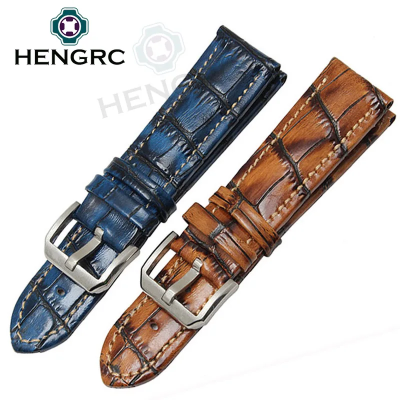 Ремень HENGRC из натуральной кожи для мужских часов модный коричневый синий с