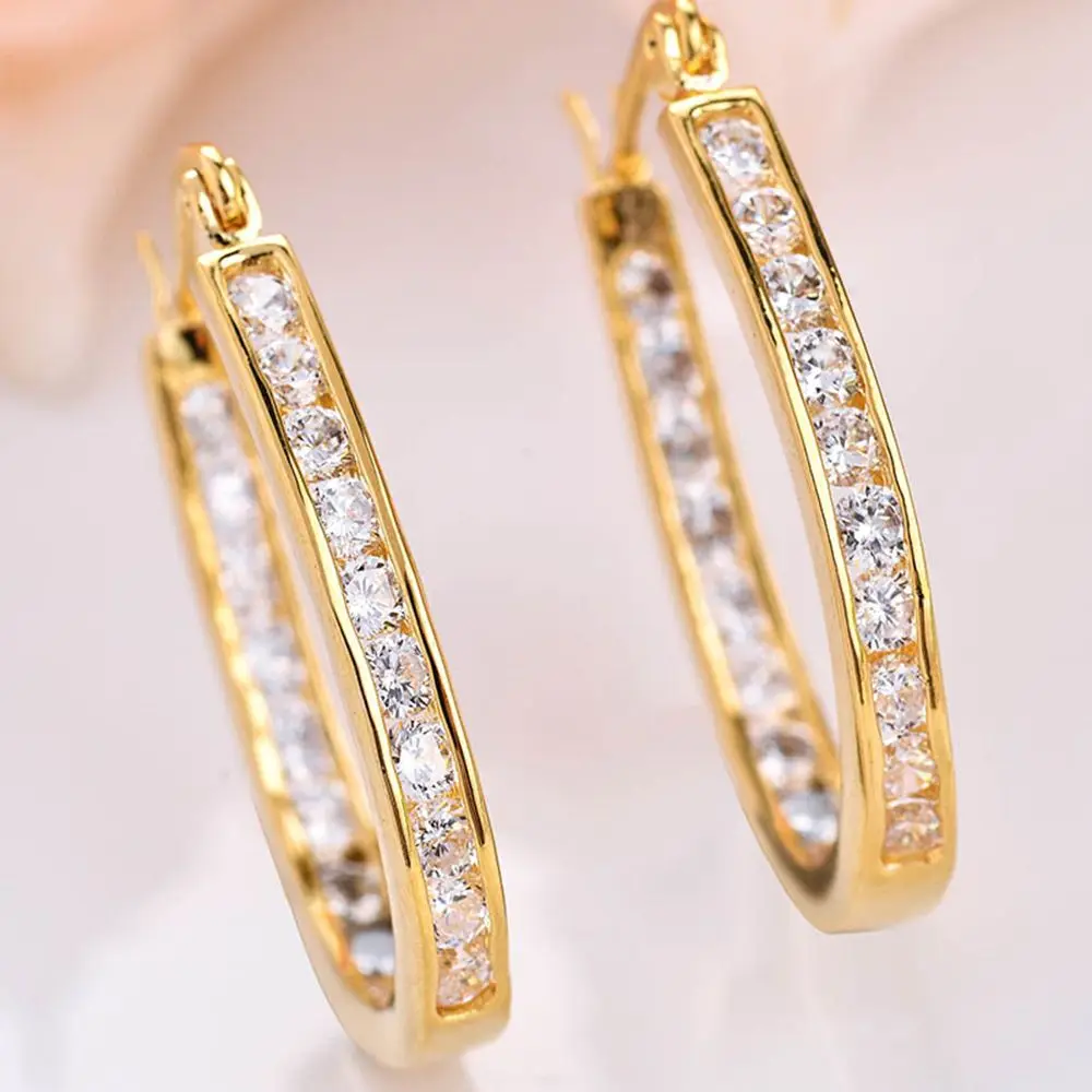

Hoop Earrings With Rhinestone Crystal Cubic Circle Earrings Simple Earrings Big Circle Gold Color Loop Earrings For Women 3mm