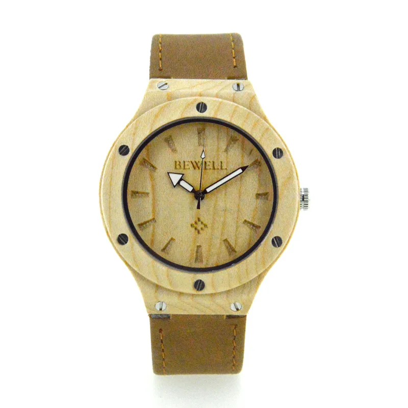 

BEWELL 2017 Casual Quartz Wristwatch Wood Case Leather Band Luxury Top Brand Clock Women Watches Relogio Feminino for Gifts