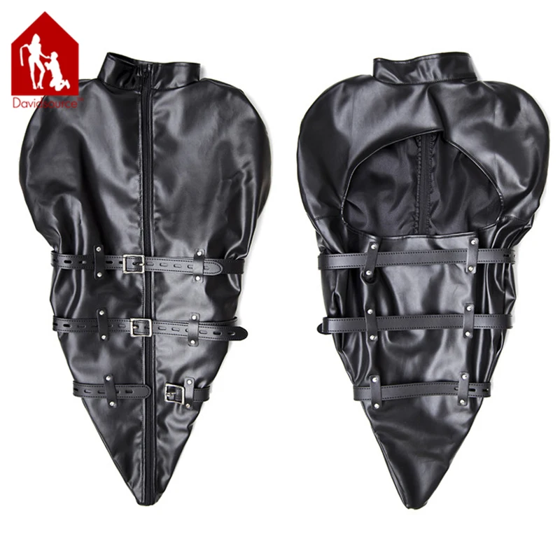 

Davidsource High Collar Zip Style Monoglove Reverse Armbinder Arms Binding Restraint Jacket Leather Harness Fetish Wear
