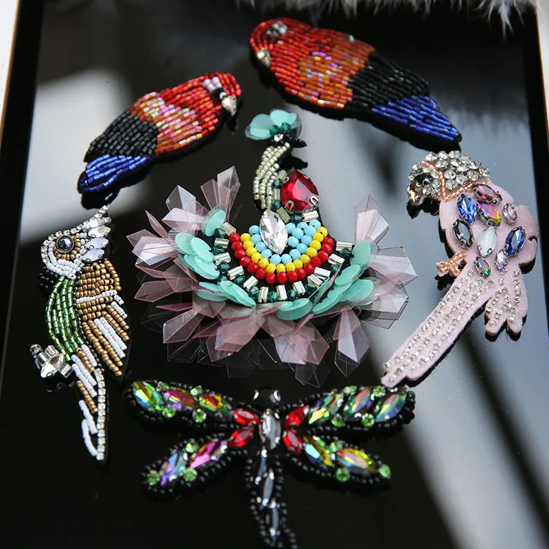 Nice Handmade rhinestone Patches peacock applique embroidery dragonfly sew on dress hat DIY beaded sequin cute parch | Дом и сад