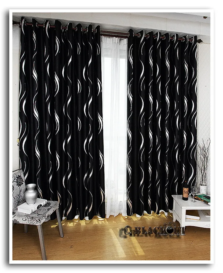 New arrival beautiful full shade blakcout curtains black and silver