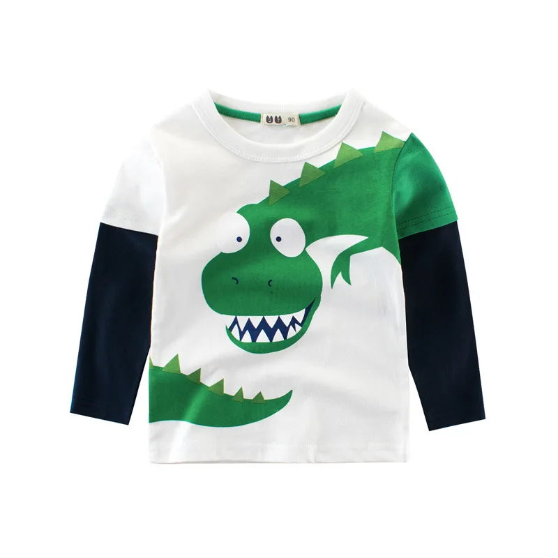 Осенние футболки для мальчиков мультфильм Динозавр Детские хлопковые футболки с длинными рукавами Одежда для мальчиков детские футболки с принтом, топы для маленьких мальчиков