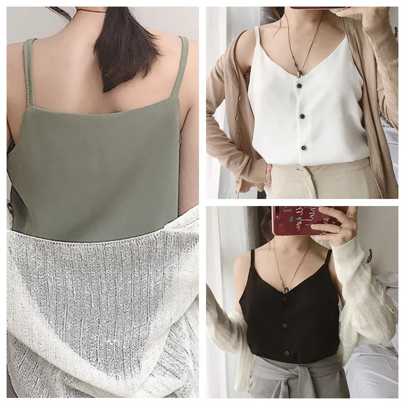 

Women's Simple Casual Fashion V-Neck Single Breasted Solid Camisole Top