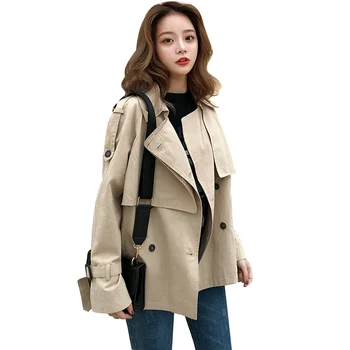 

2019 Spring Women Trench Coat Long Sleeve Short Windbreaker Lapel Casual Overcoat Female Fall Outwear Slim Chic Streetwear Coat