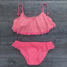 7-14years Girls Swimsuit Children's Swimwear Solid Girl Biquini Infantil Menina New Summer Beach Wear