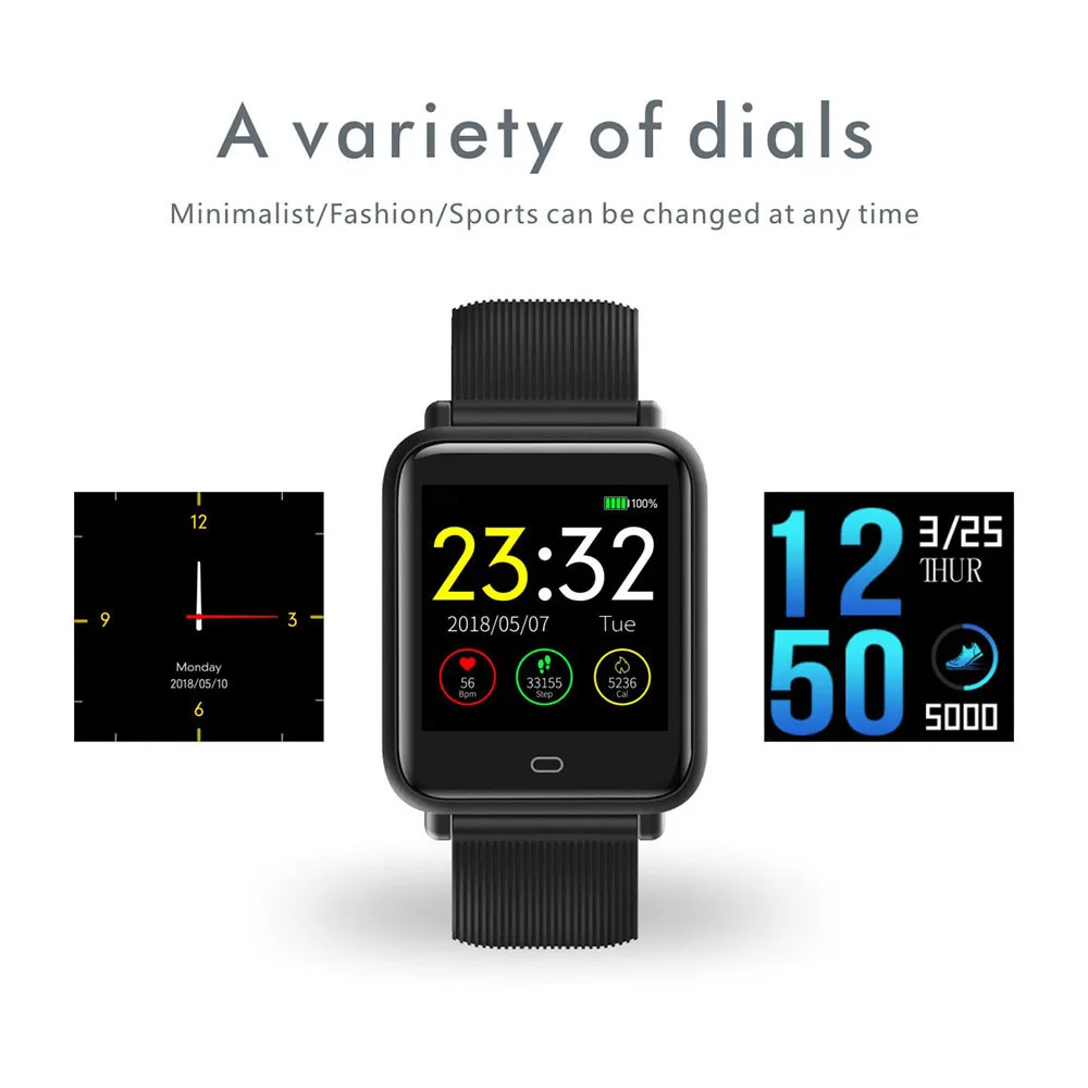 

2019 Q9 Blood Pressure Heart Rate Monitor Smart Watch IP67 Waterproof Sport Fitness Trakcer Watch Men Women Smartwatch clock new