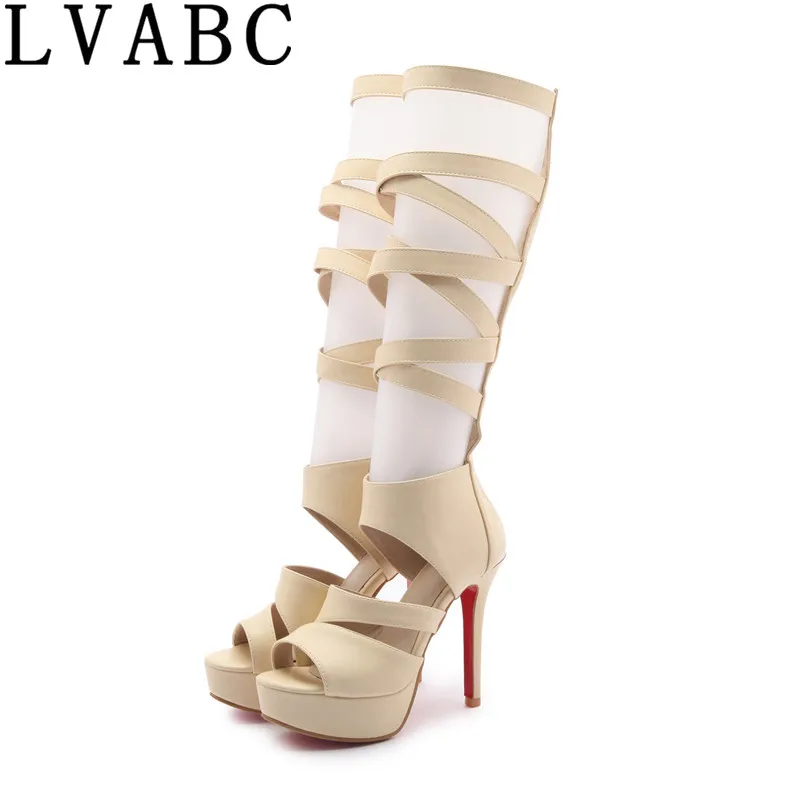 

2018 new spring fish mouth sandals high-heeled summer hollow high female sandals waterproof large size 31-48