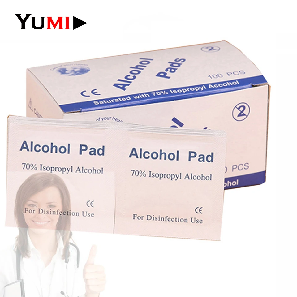 

Portable 100pcs/bag Alcohol Swabs Pads Wipes Antiseptic Cleanser Cleaning Sterilization First Aid Home makeup accessory