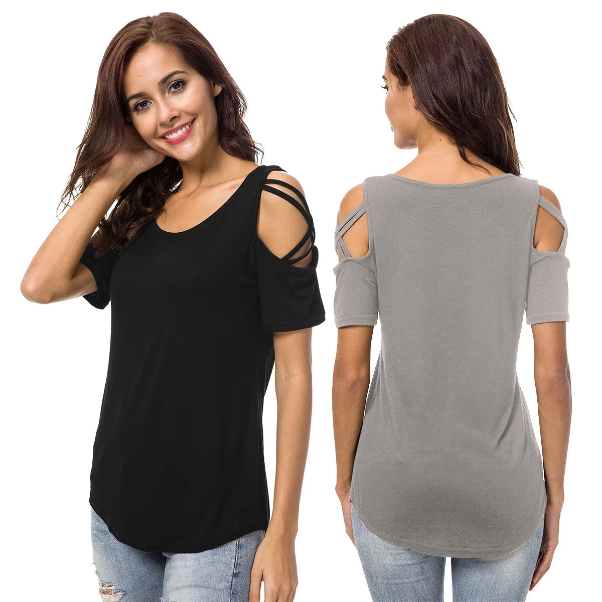 2018 New Women Top Off Shoulder Summer Short Sleeve kimono Shirt Round neck Tops Casual Solid Loose Camisas Femininas Tops