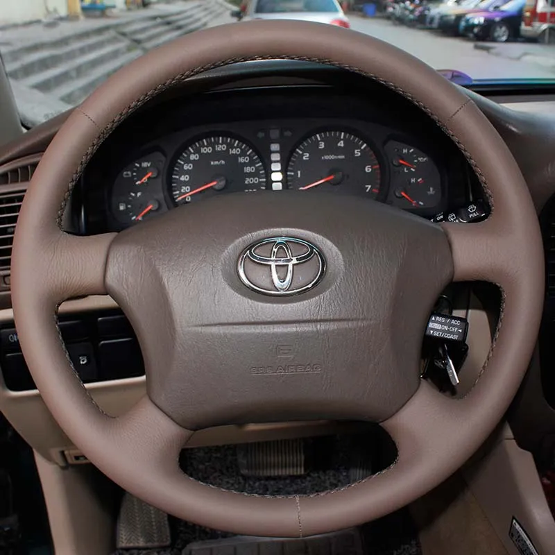 Автомобильный руль чехлы для Toyota Prado 2004-2006 Land Cruiser 2006 LC120 ручной-сшитый верх слой коровья кожа - Название цвета: Brown Color